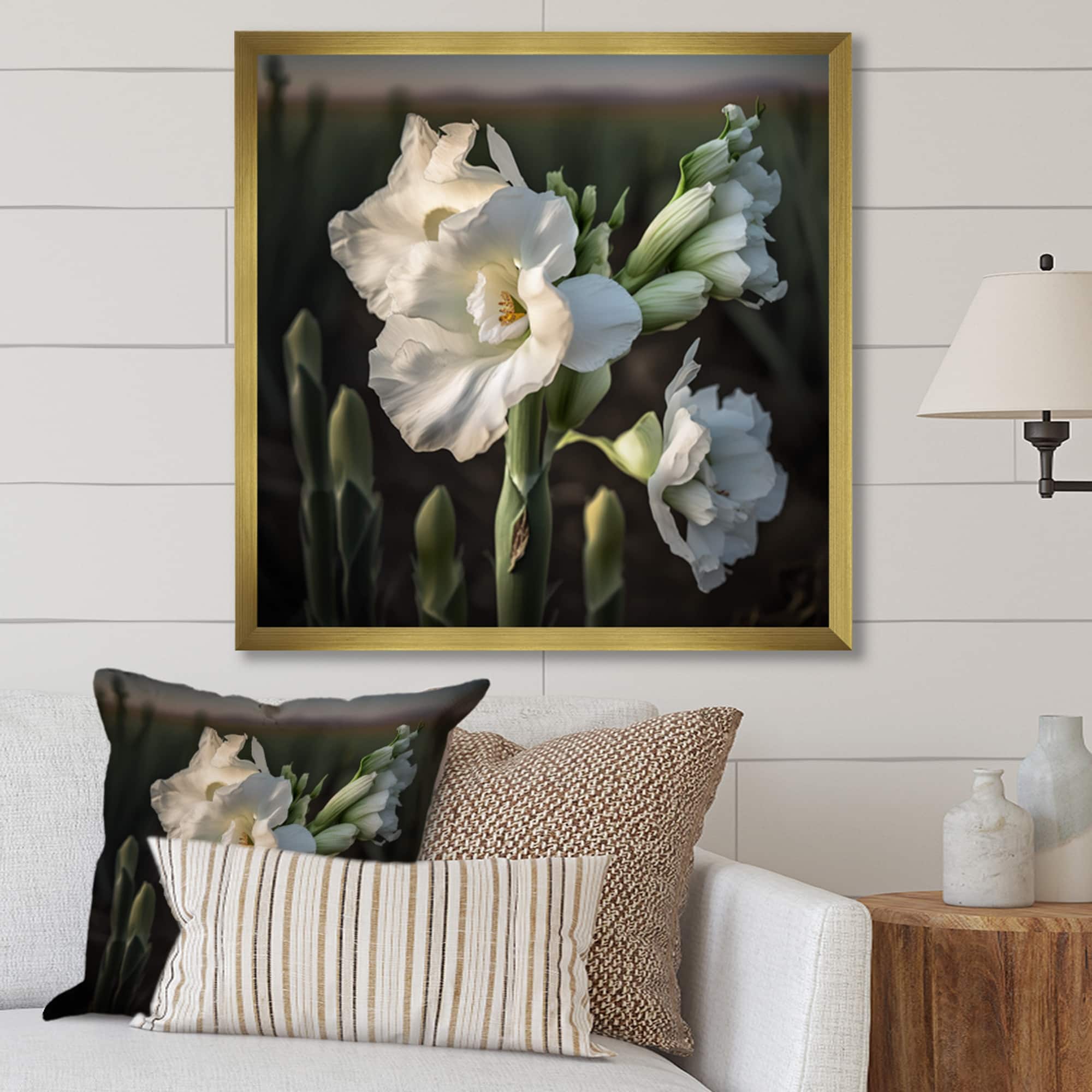 Designart "White Gladioli Towering Elegance" Floral Gladiolus Print on